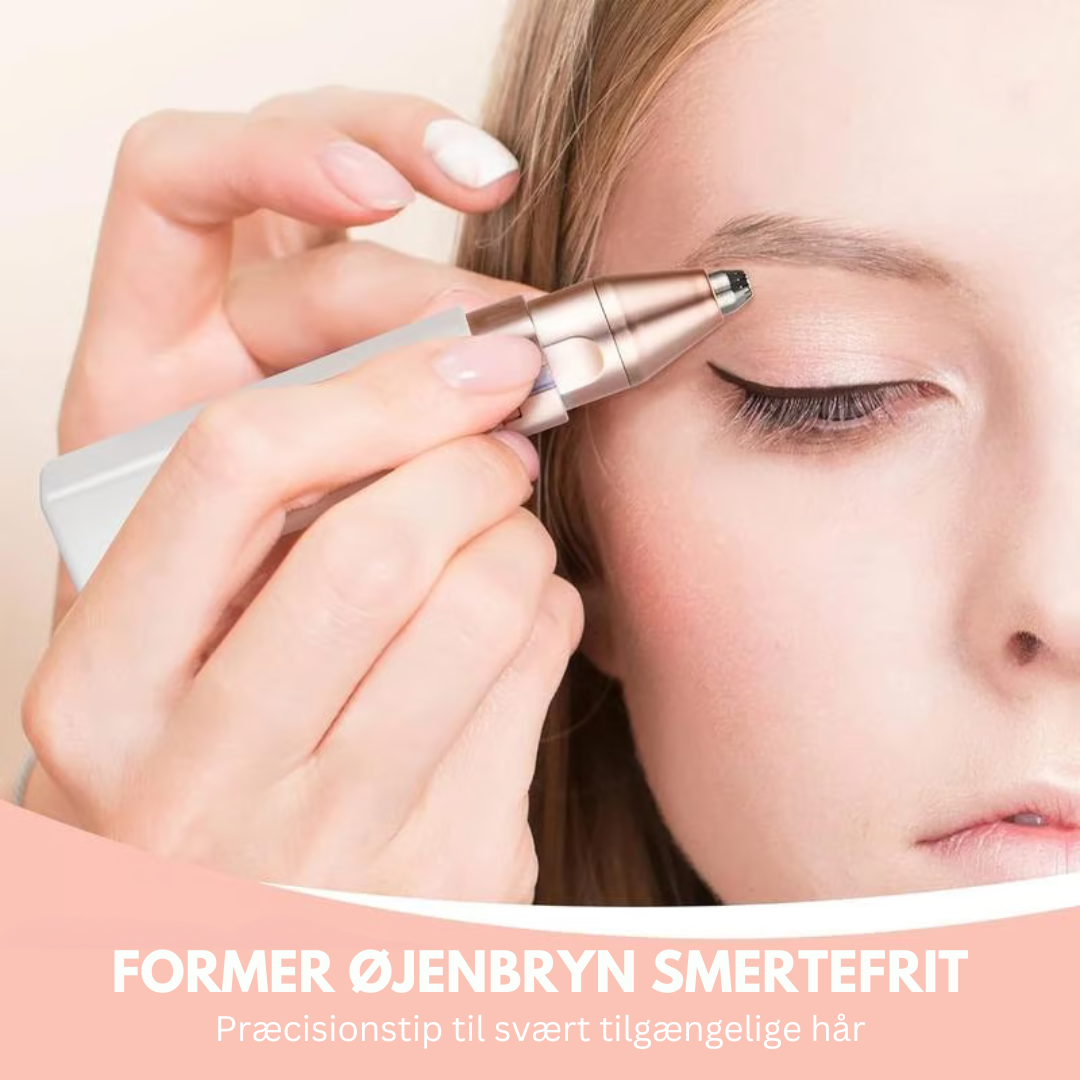 GlowGroom™  2-i-1 Øjenbryn & Ansigts Hårfjerner  – det perfekte værktøj til præcis øjenbrynshaping og ansigts hårfjerning, uanset hvor du er!