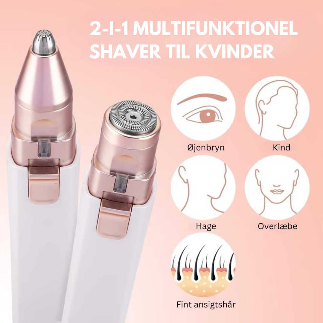 GlowGroom™  2-i-1 Øjenbryn & Ansigts Hårfjerner  – det perfekte værktøj til præcis øjenbrynshaping og ansigts hårfjerning, uanset hvor du er!