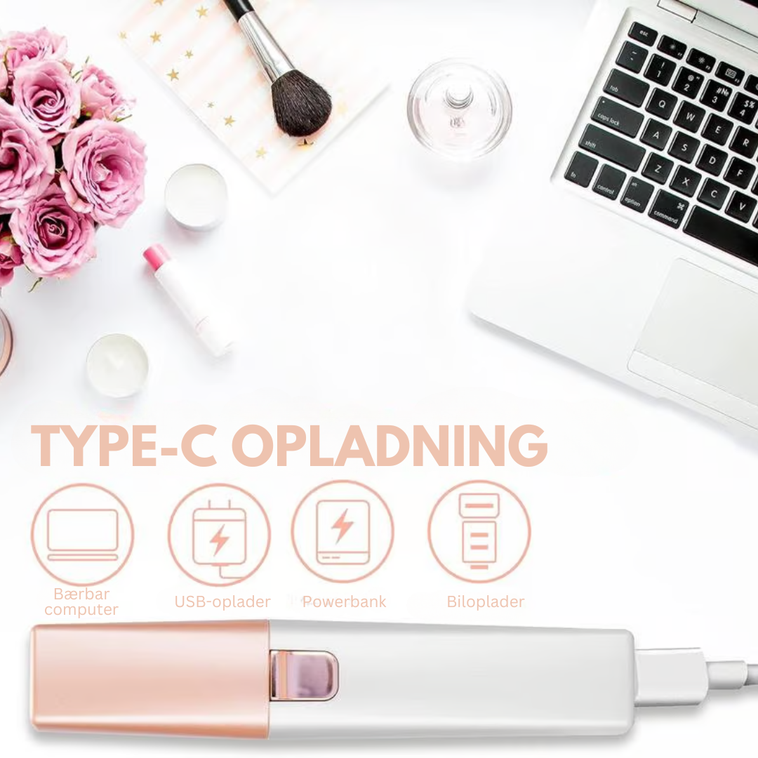 GlowGroom™  2-i-1 Øjenbryn & Ansigts Hårfjerner  – det perfekte værktøj til præcis øjenbrynshaping og ansigts hårfjerning, uanset hvor du er!
