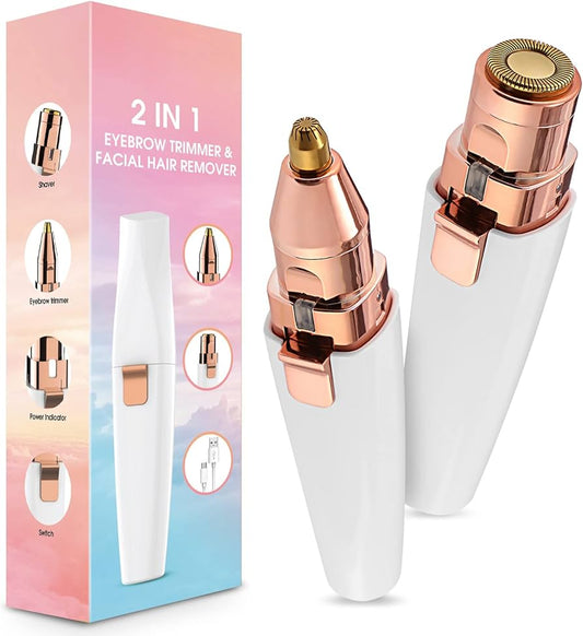 GlowGroom™  2-i-1 Øjenbryn & Ansigts Hårfjerner  – det perfekte værktøj til præcis øjenbrynshaping og ansigts hårfjerning, uanset hvor du er!