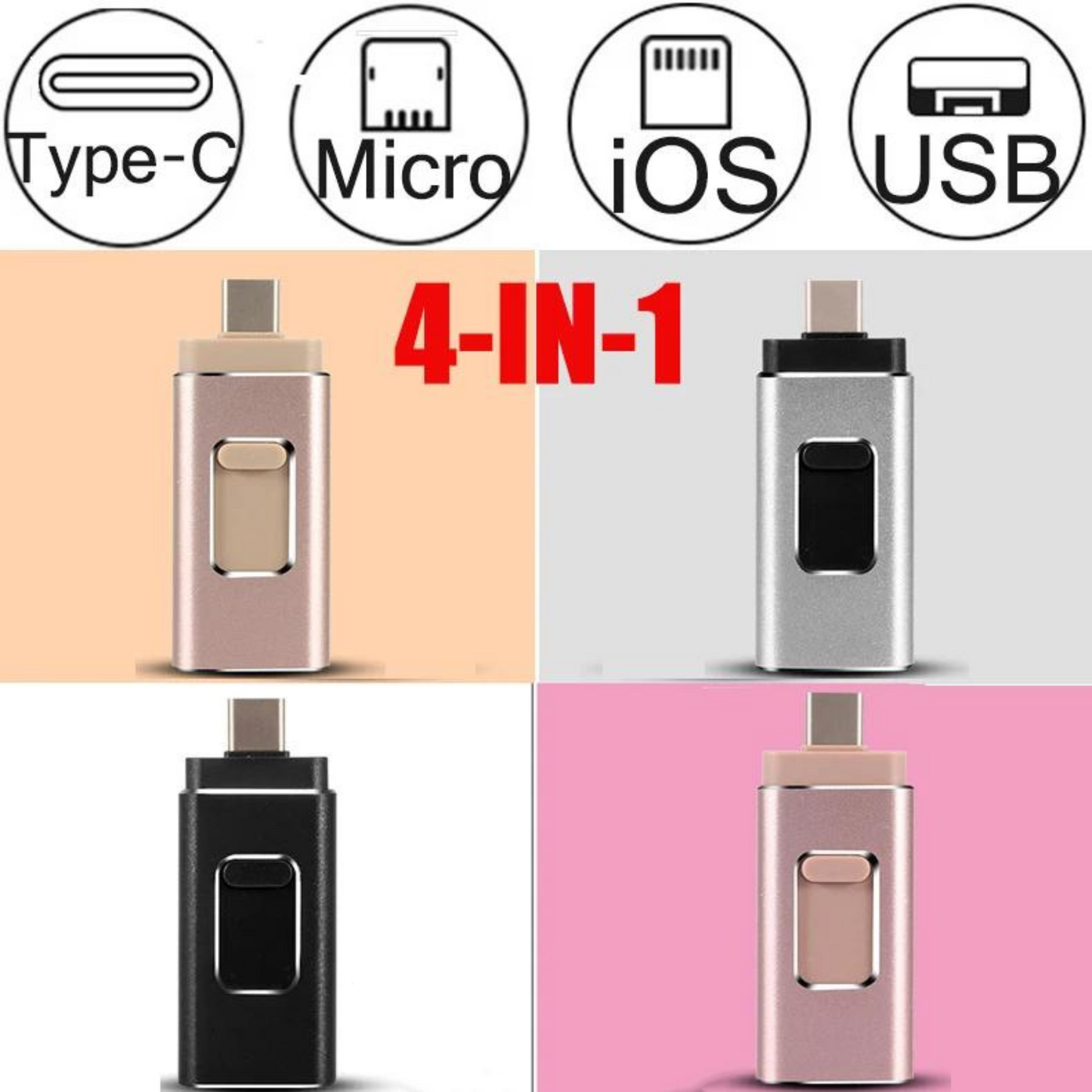 FlexiDrive™ 4-in-1 USB | Frigør plads på din telefon på sekunder – opbevar, overfør og sikkerhedskopier dine filer nemt!