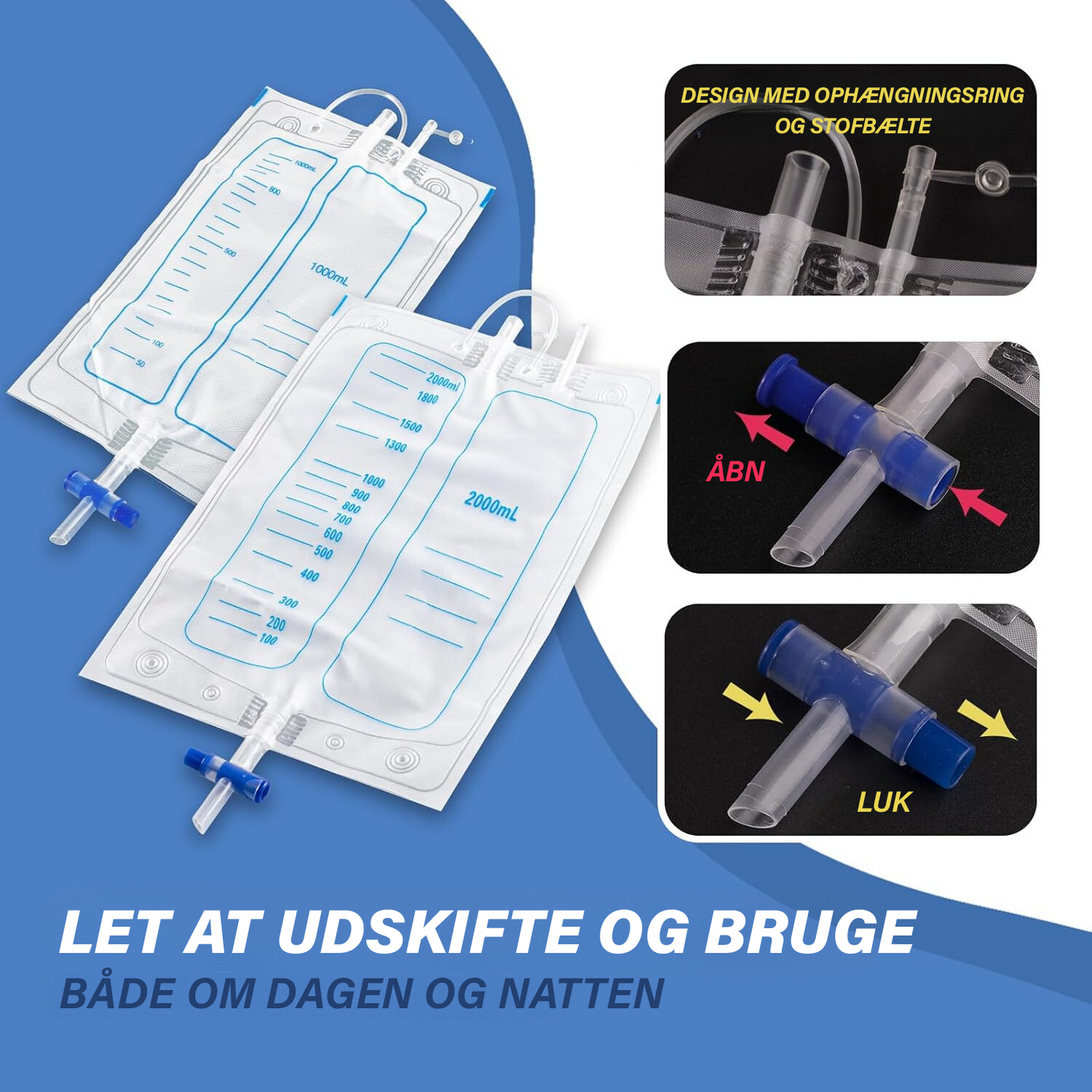 UrinGuard™ | Hold dig tør, mobil og uafhængig med vores lækagesikre, genanvendelige bærbare urinpose – den perfekte løsning for frihed uden besvær.