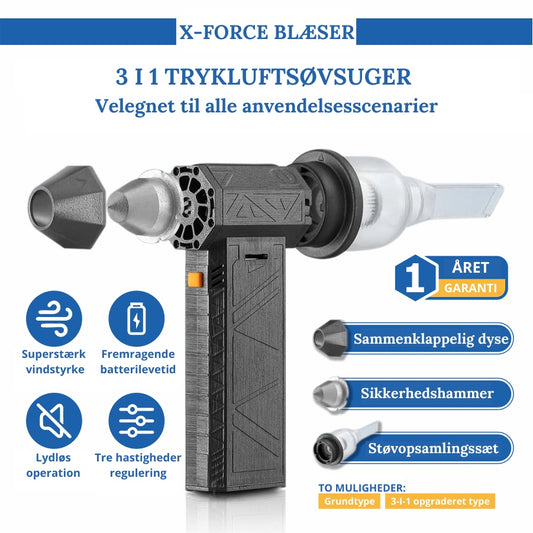 X-ForceBlæser™ TurboJet 3-i-1 mini-blæser og -støvsuger - 130.000 omdrejninger pr. minut, USB-C genopladelig