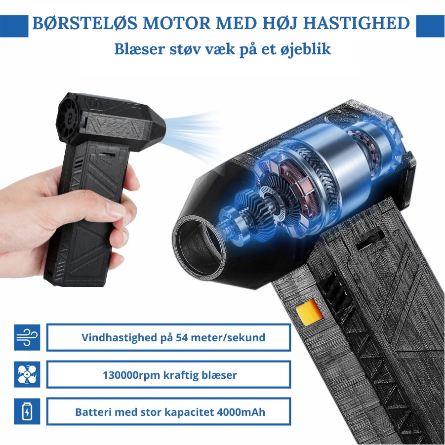X-ForceBlæser™ TurboJet 3-i-1 mini-blæser og -støvsuger - 130.000 omdrejninger pr. minut, USB-C genopladelig