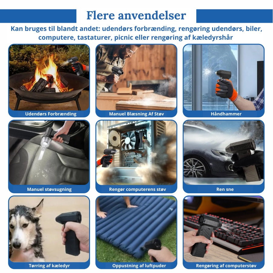 X-ForceBlæser™ TurboJet 3-i-1 mini-blæser og -støvsuger - 130.000 omdrejninger pr. minut, USB-C genopladelig