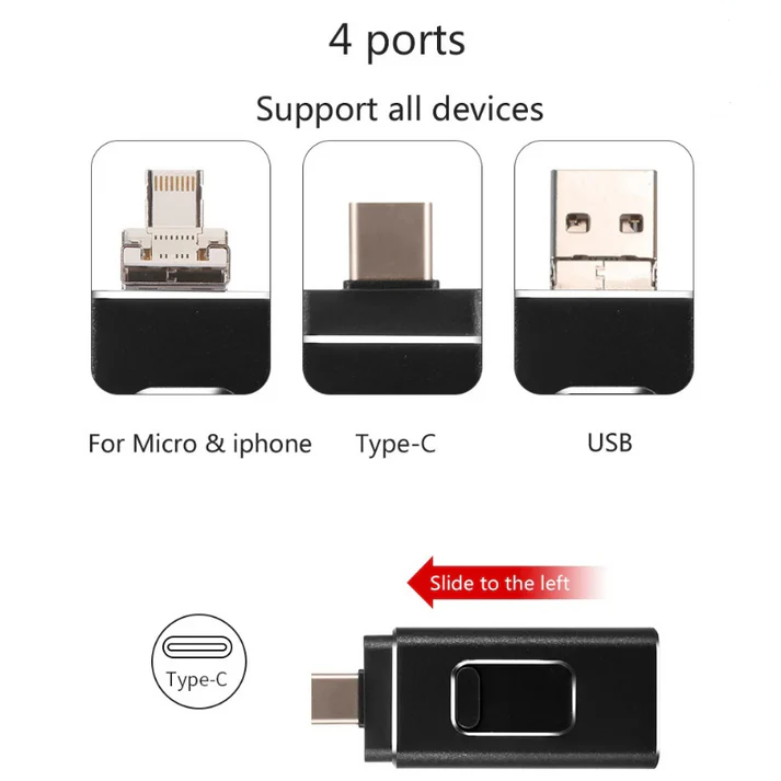 FlexiDrive™ 4-in-1 USB | Frigør plads på din telefon på sekunder – opbevar, overfør og sikkerhedskopier dine filer nemt!