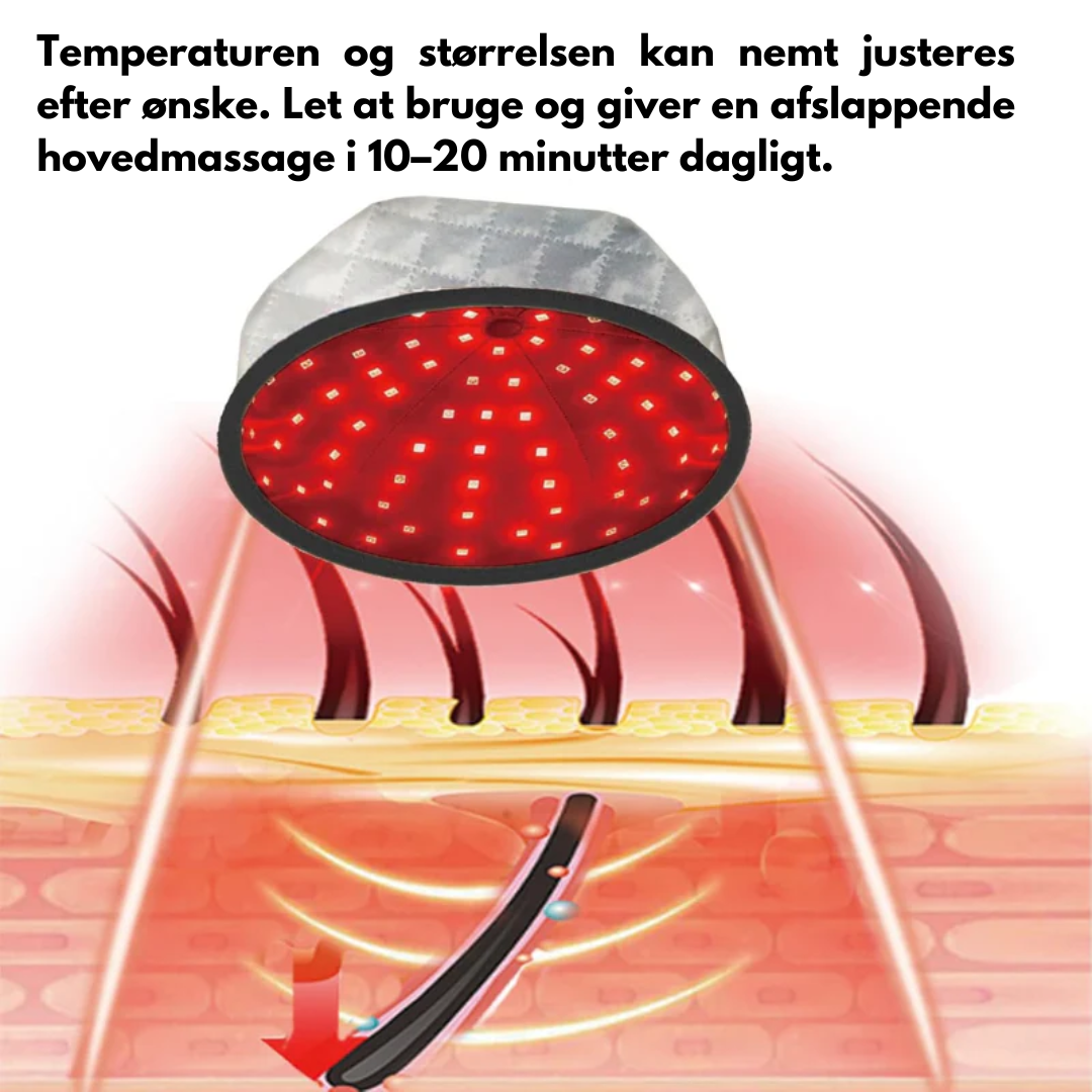 HårGlød Pro™ - Infrarød Hårterapi Kasket | Stimuler hårvækst, reducer brud og revitaliser dit hår med den beroligende varme fra avanceret infrarød teknologi.