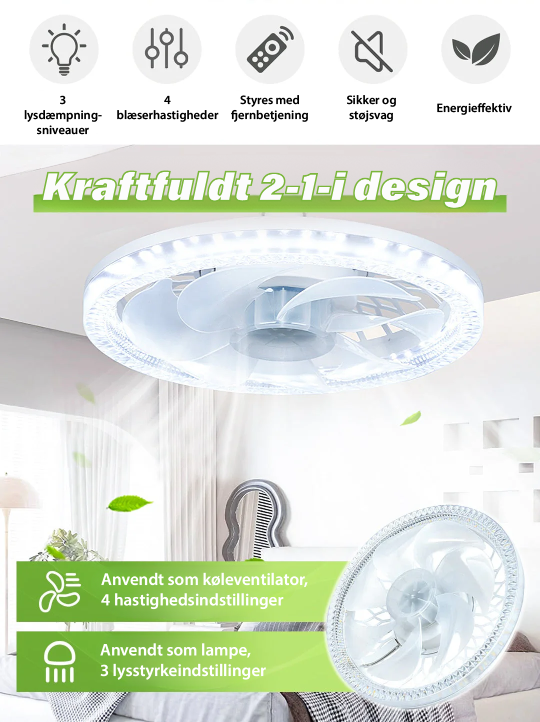 Lydløs Ventilationslampe med Fjernbetjening