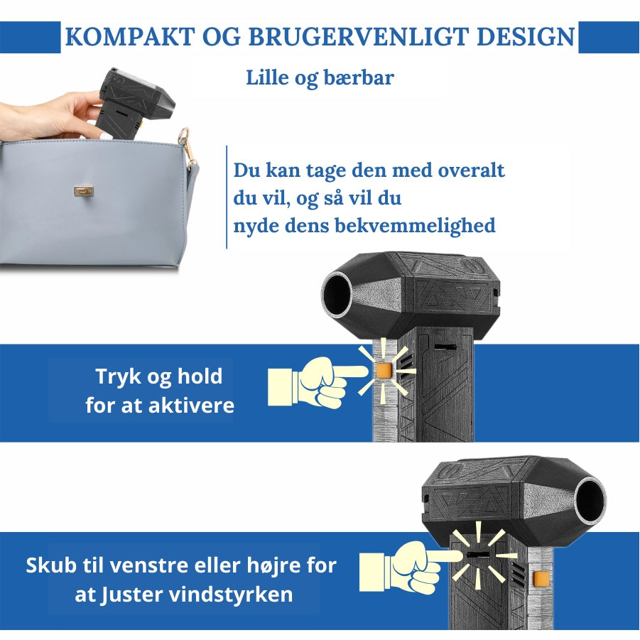 X-ForceBlæser™ TurboJet 3-i-1 mini-blæser og -støvsuger - 130.000 omdrejninger pr. minut, USB-C genopladelig