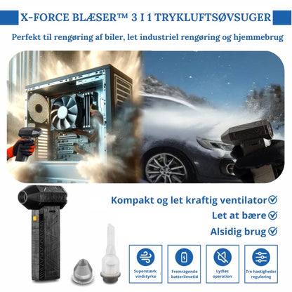X-ForceBlæser™ TurboJet 3-i-1 mini-blæser og -støvsuger - 130.000 omdrejninger pr. minut, USB-C genopladelig